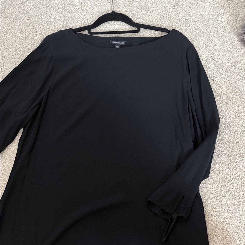 Eileen Fisher Black Boatneck Tie-Cuff Top